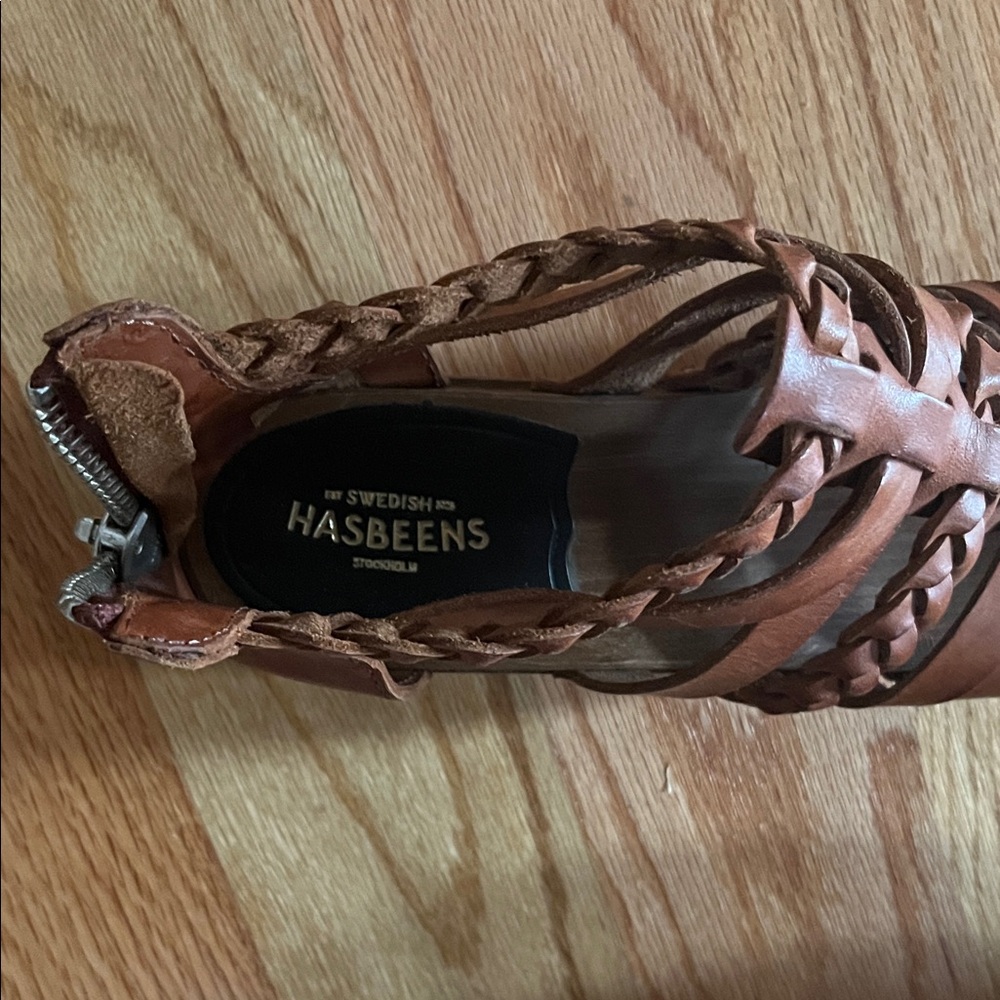 Swedish Hasbeens Tan Braided Wedges - Picture 2 of 3